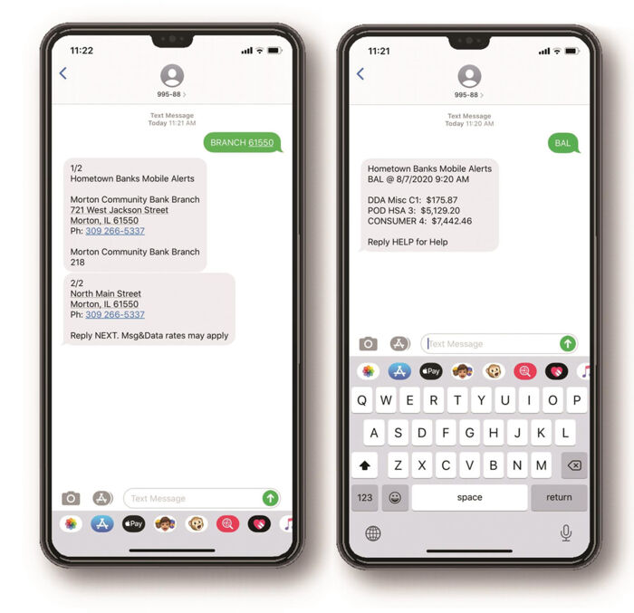 Text banking on smartphone with Hometown Community Bank